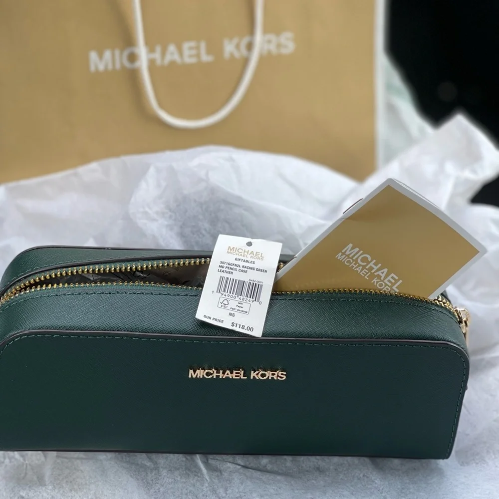 NWT MICHAEL KORS Medium Pencil Case Signature Leather Makeup Case - Picture 1 of 6